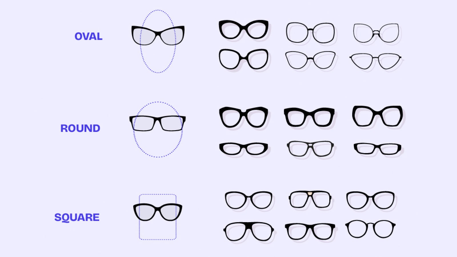 eyeglass frames for oval, round, sqaure face